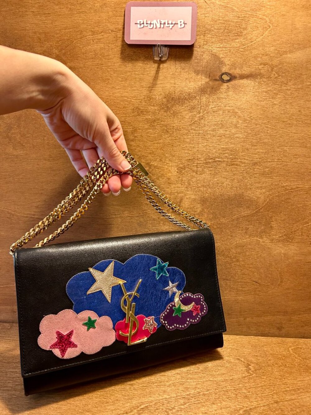 Authentic Saint Laurent YSL Kate Bag in Embellished Cloud and Star Patchwork Lea
